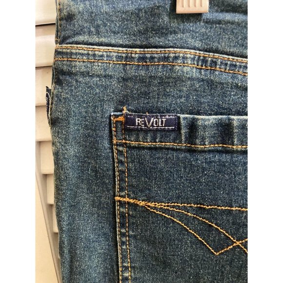 Y2K 90s Style Revolt Jeans Co Low Rise Dark Wash Fit and Flare Leg Jeans - Picture 5 of 6